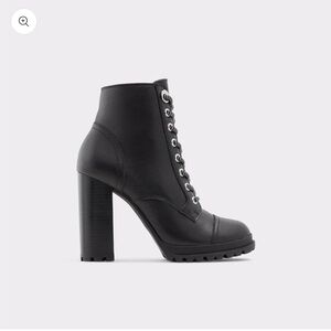 Aldo Black Chunky Heel Lace-Up Boots
